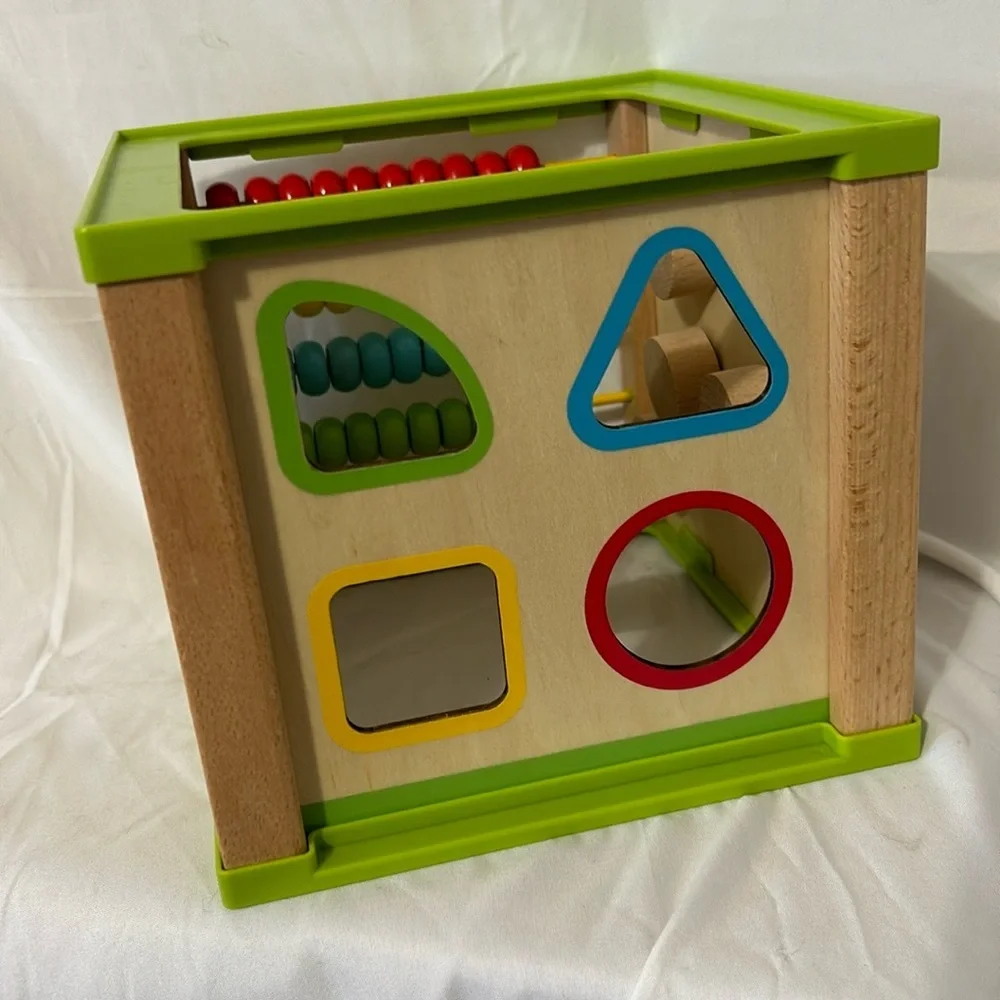 Toddler Learning Cube Toy Wooden Gears Abacus Clock Shape Montessori 7 in x 7 in - Picture 6 of 10